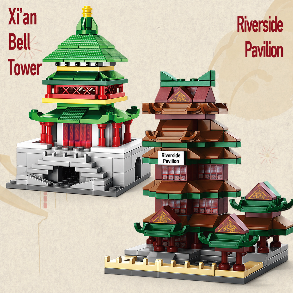 Traditional Chinese Architecture Building Blocks – Yellow Crane Tower and Yueyang Tower Miniature Street Scene DIY Building Toy for Children