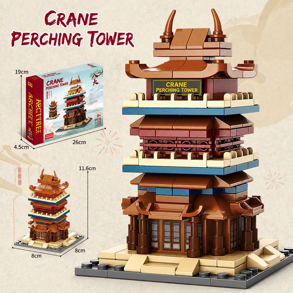 Traditional Chinese Architecture Building Blocks – Yellow Crane Tower and Yueyang Tower Miniature Street Scene DIY Building Toy for Children
